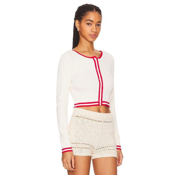 Solid & Striped The Fleur Cardigan Brule/Lipstick Red - L - Picture 2 of 4